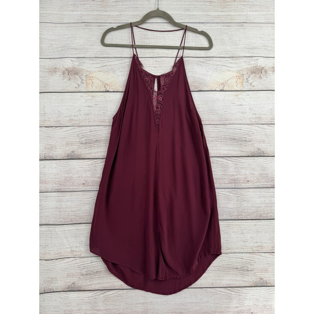 Free People Intimately Slip Dress Womens Medium Burgundy Lace V-Neck Cami Mini